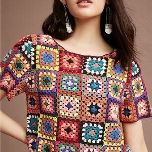 Anthropologie Multicolor Crochet Tee